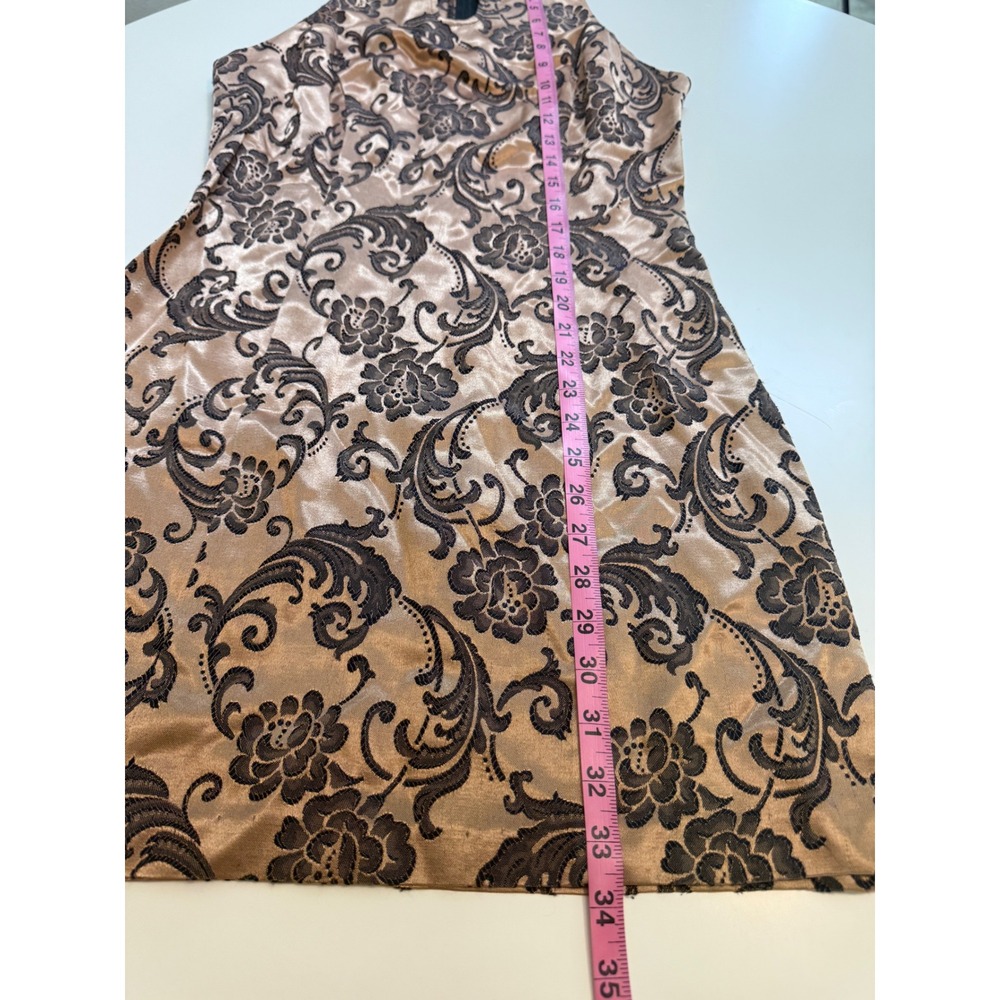 Roberta Vintage Gold Black Floral Damask Mandarin Collar Mini Dress 5/6 USA - Picture 8 of 8